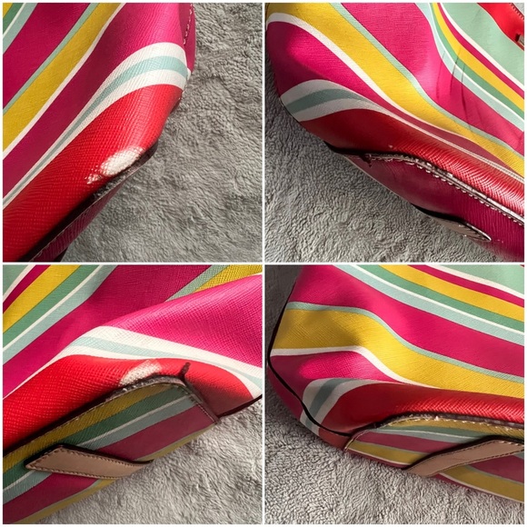 Kate Spade Grant Street Jules Tote Beach Stripe Grainy Vinyl Leather Bag Purse - Picture 15 of 17
